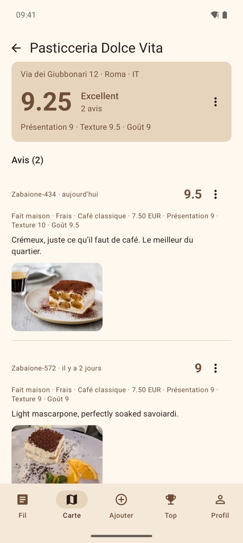 Capture d’écran : La fiche de chaque lieu