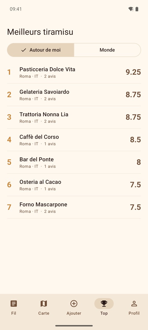 Capture d’écran : Le classement autour de toi